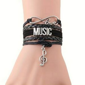 Music Lovers Adjustable Multilayer Black & Silver Bracelet